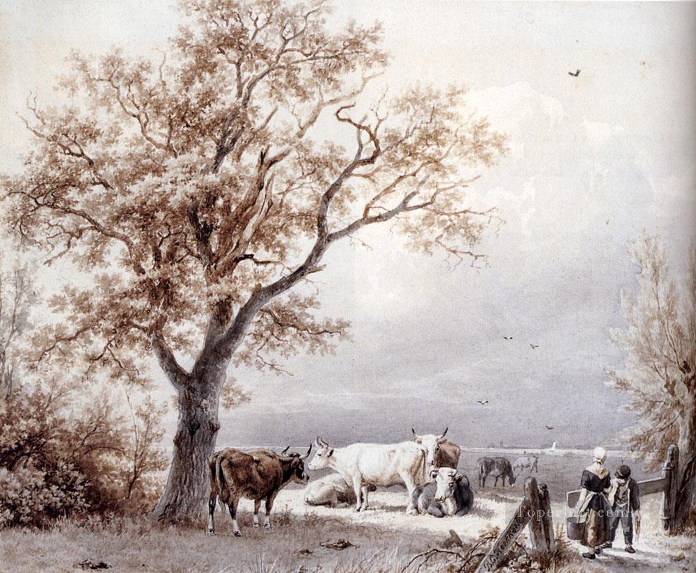 太陽に照らされた草原の牛 オランダの風景 Barend Cornelis Koekkoek油絵